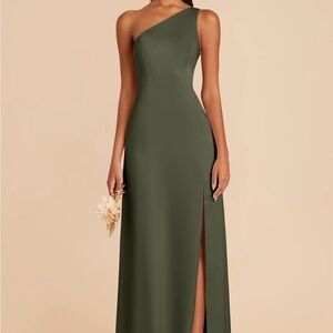 Birdy Grey One-Shoulder Olive Dress with Side Slit